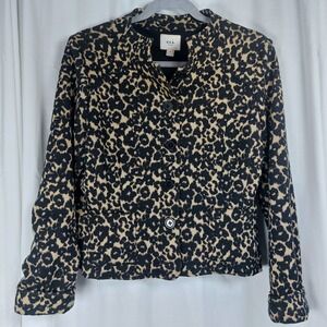 eci‎ New York Animal Print  Blazer Sparkle Cropped Band Collar Womens Sz 10